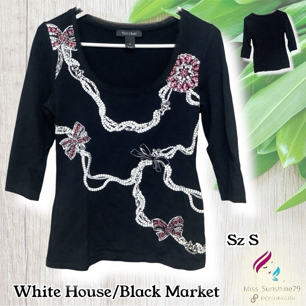 White House Black Market Black - Sz S - 3/4 arm black shirt with 3D decorations